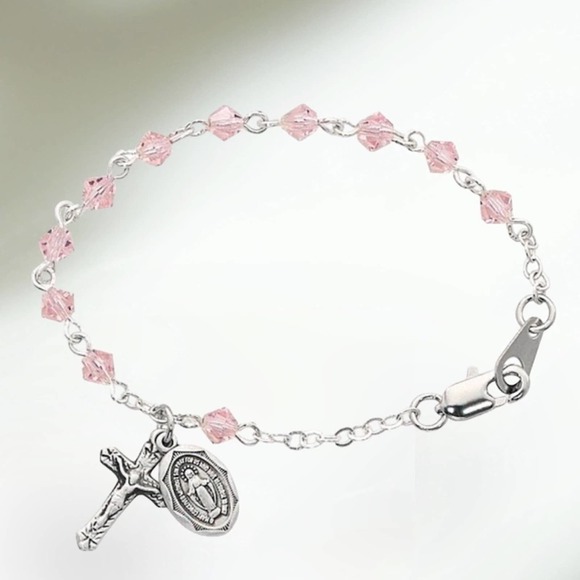 Pink Crystal Baby Bracelet 5.5" Rosary